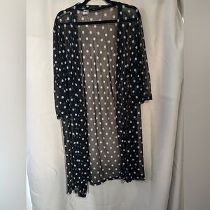 Double Take Black Sheer Polka Dot Cover Up Kimono XL